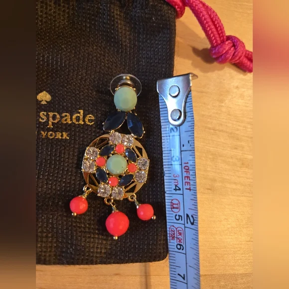 Kate Spade New York Tile 2 Inch Multicolor Dangle Earrings Coral Sage Blue - Picture 3 of 3